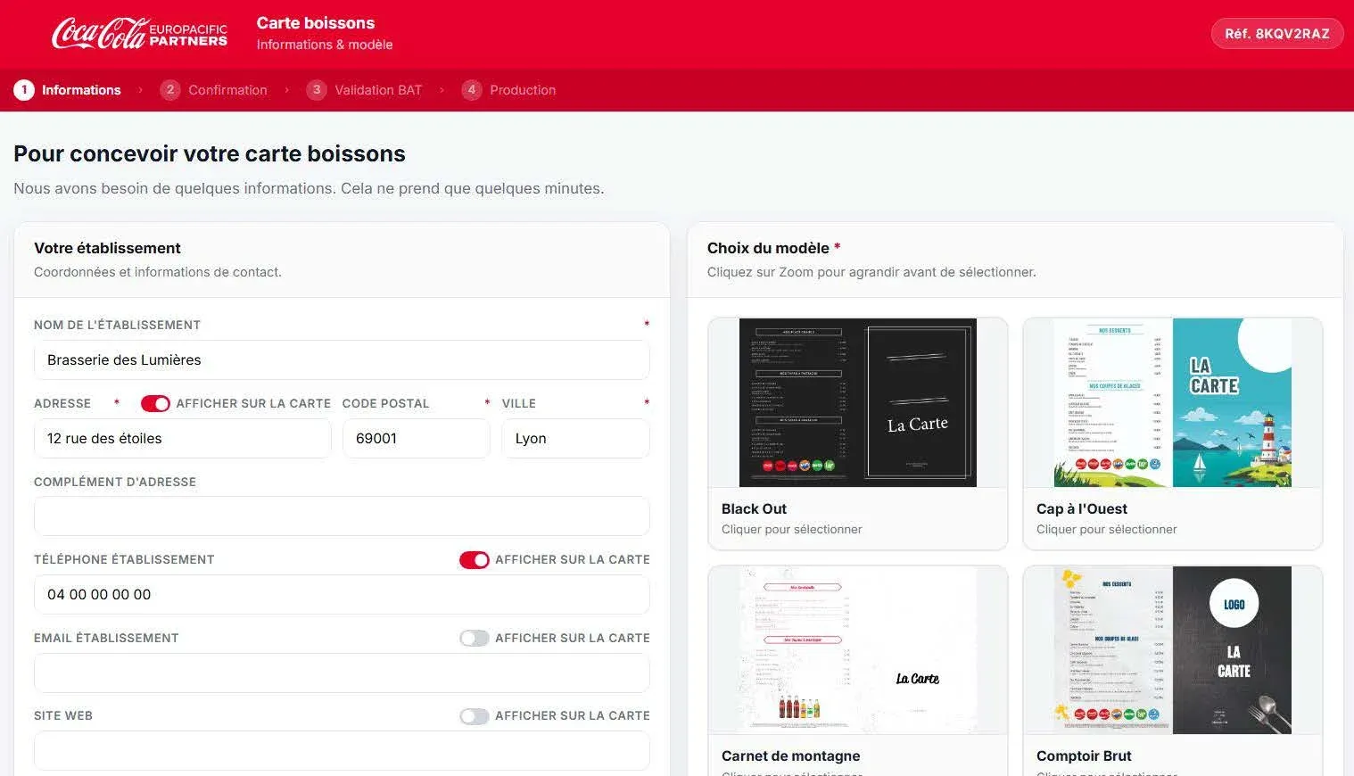 Création d'une carte boissons dans Mediapro